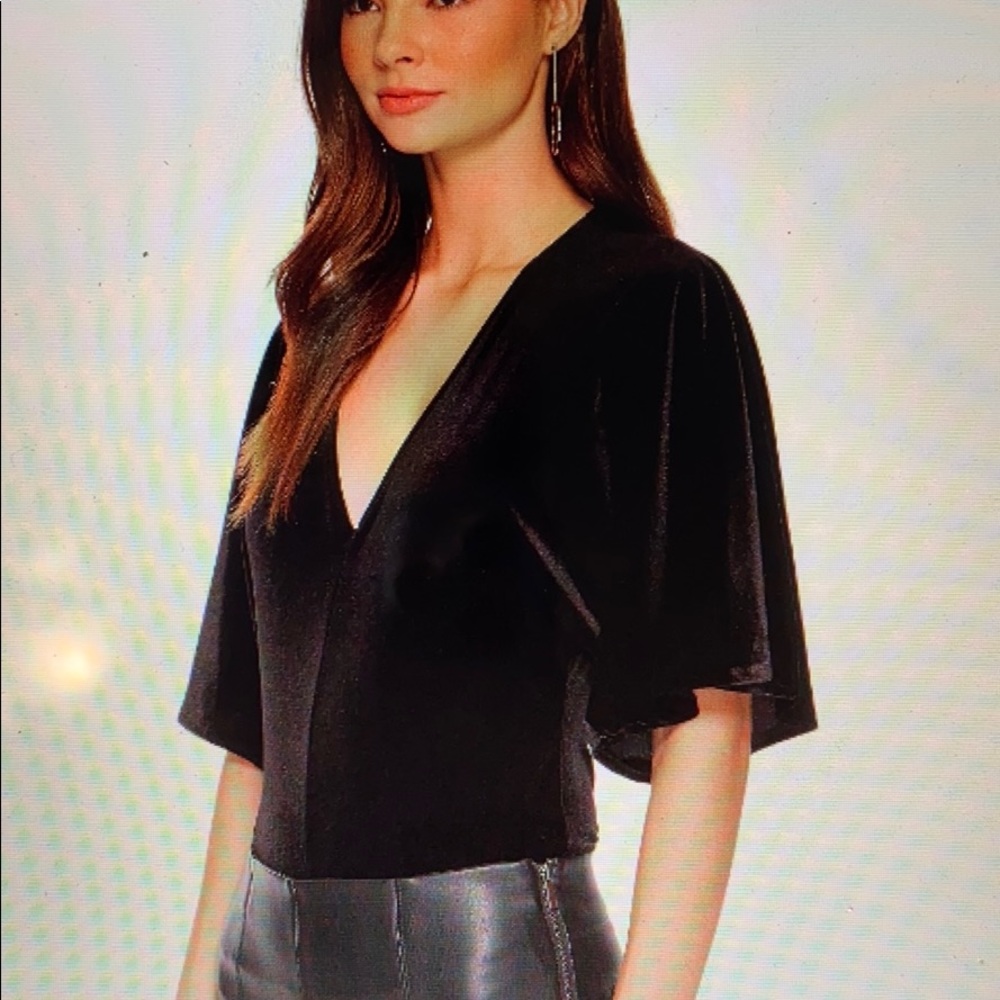 1 State black velvet bodysuit